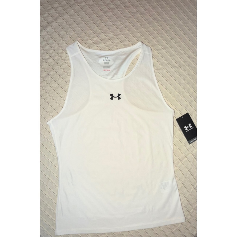 Under Armour Women White HeatGear Compression Racerback Tank